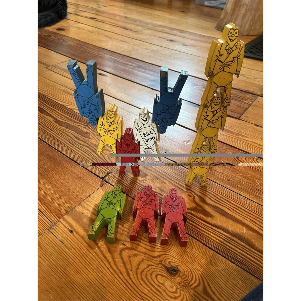 Vintage Bill Ding Stackable Wooden Toy Blocks 1940's 1950's Lot of 11 Clown Men
